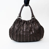Prada Brown Tessuto Nylon and Metallic Brown Grained Leather Hobo Bag