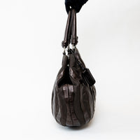 Prada Brown Tessuto Nylon and Metallic Brown Grained Leather Hobo Bag