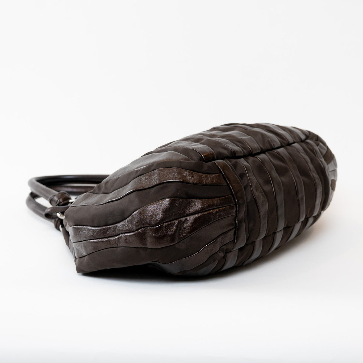 Prada Brown Tessuto Nylon and Metallic Brown Grained Leather Hobo Bag