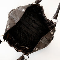 Prada Brown Tessuto Nylon and Metallic Brown Grained Leather Hobo Bag