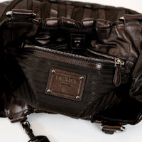 Prada Brown Tessuto Nylon and Metallic Brown Grained Leather Hobo Bag