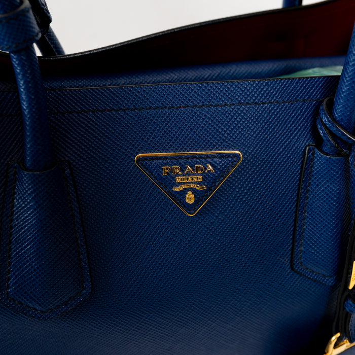 Prada Inchiostro Saffiano Cuir Leather Double Tote Bag