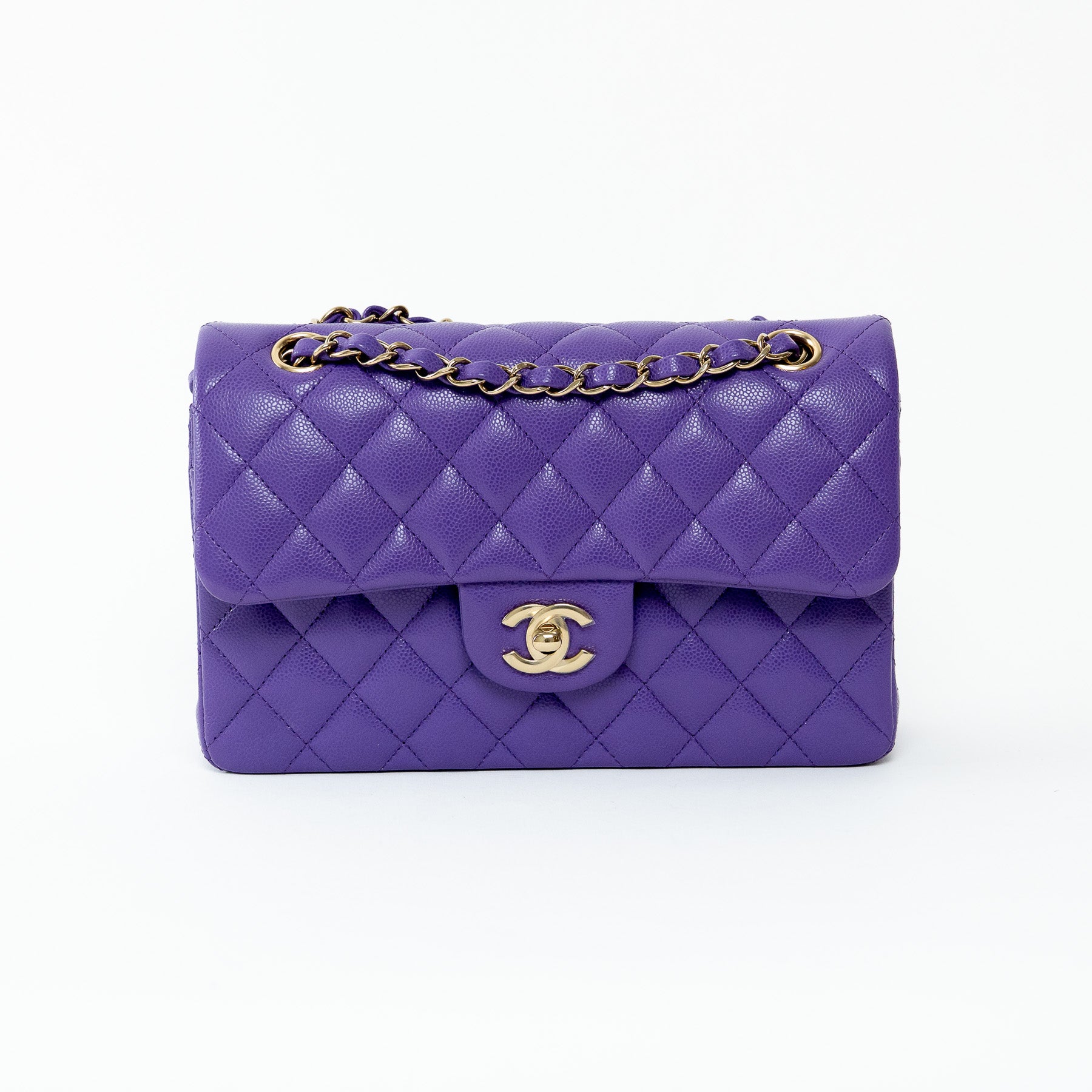Pre-Loved Chanel™ Purple Caviar Small Size Quilted Leather Double