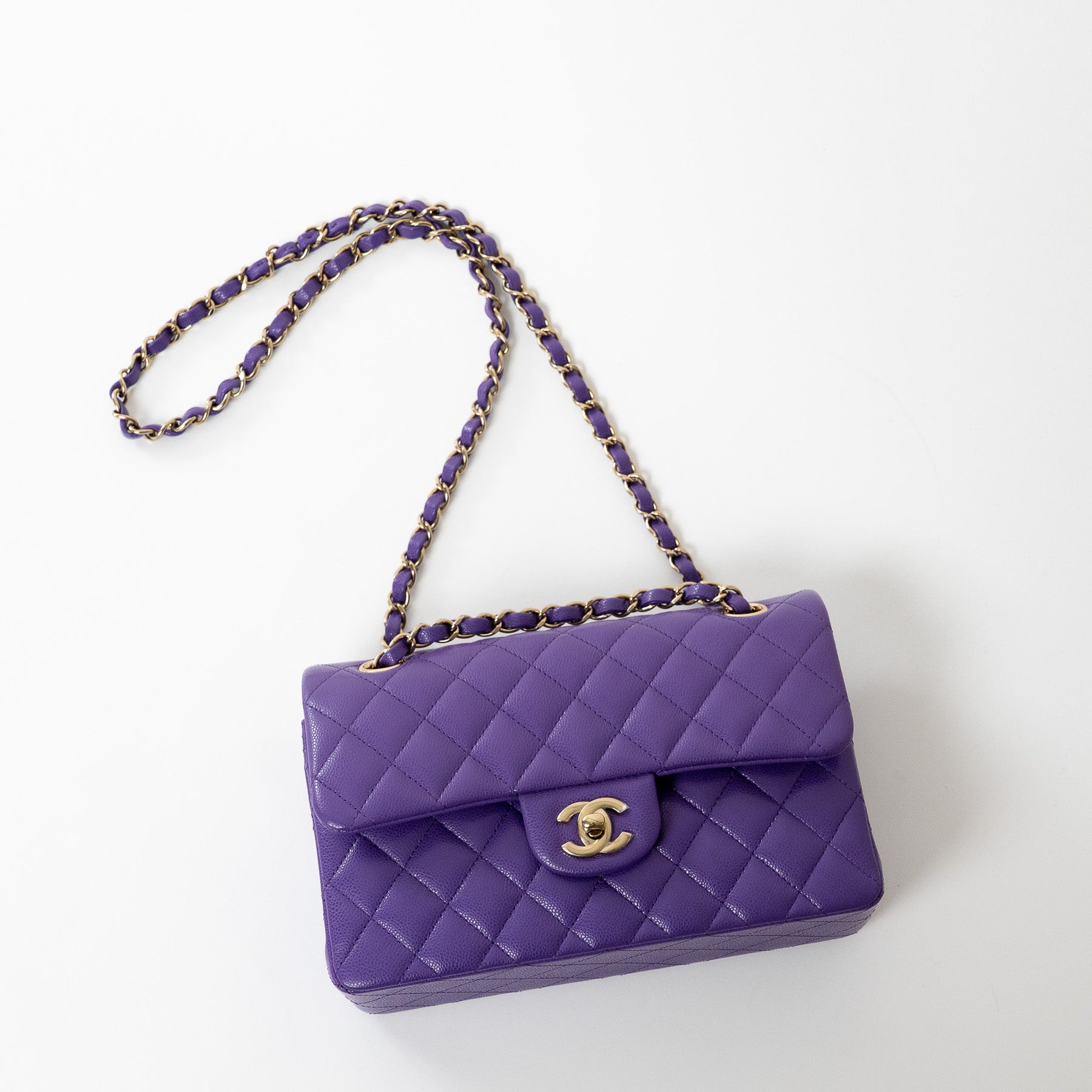 Pre-Loved Chanel™ Purple Caviar Small Size Quilted Leather Double
