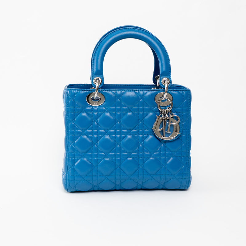 Dior Medium Lady Dior Handbag in Blue Lambskin Cannage