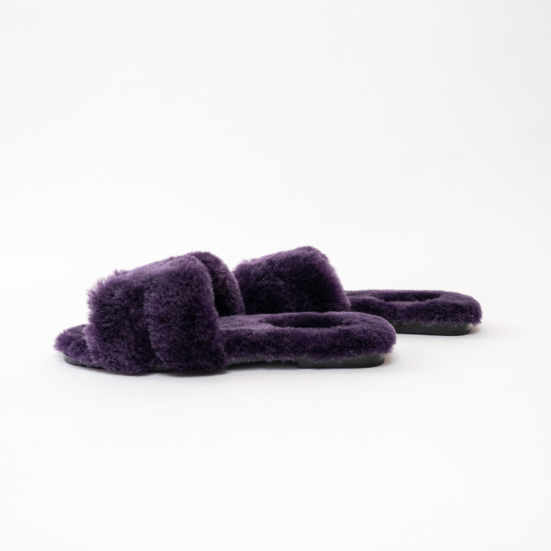 Hermes Violet Shearling Oran Sandals Size 37