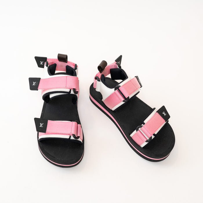 Louis Vuitton Pink Nylon White Leather Sandals Size 36