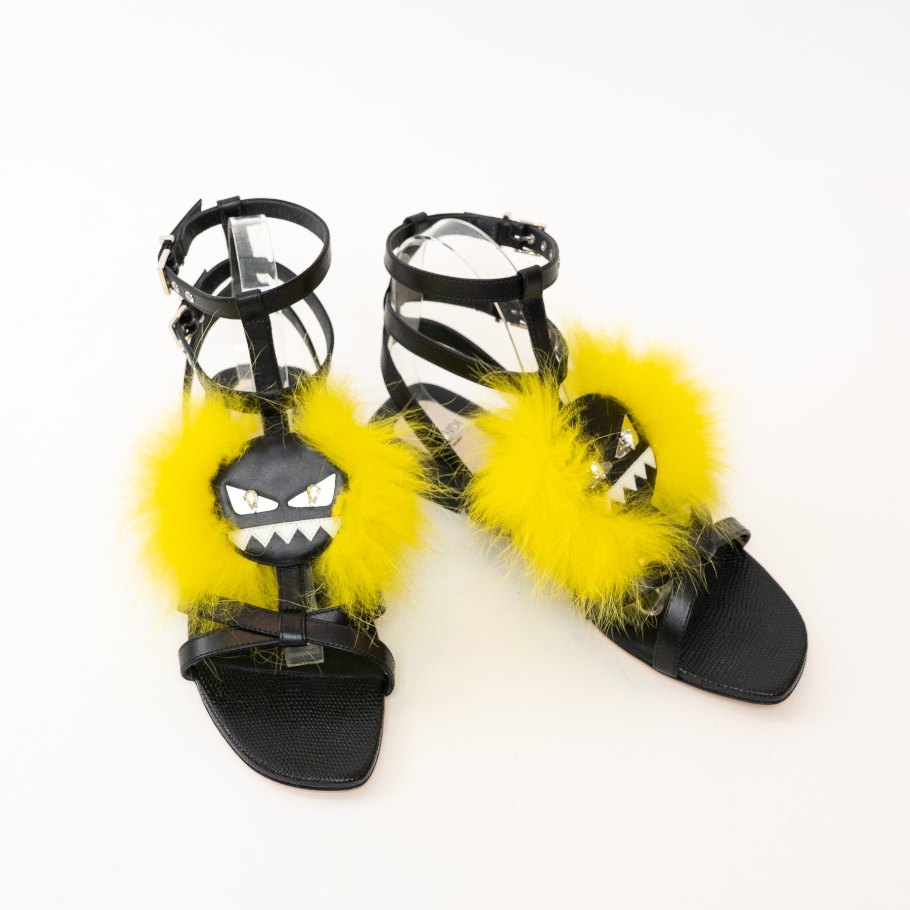 FENDI モンスターパンプス 38 Fendi Black Leather Yellow Fur Monster Sandals Size 38 – LFC Ltd