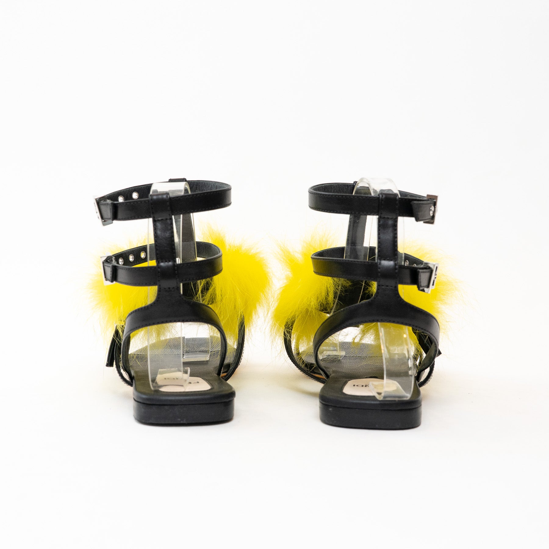 Fendi Black Leather Yellow Fur Monster Sandals Size 38 – LFC Ltd