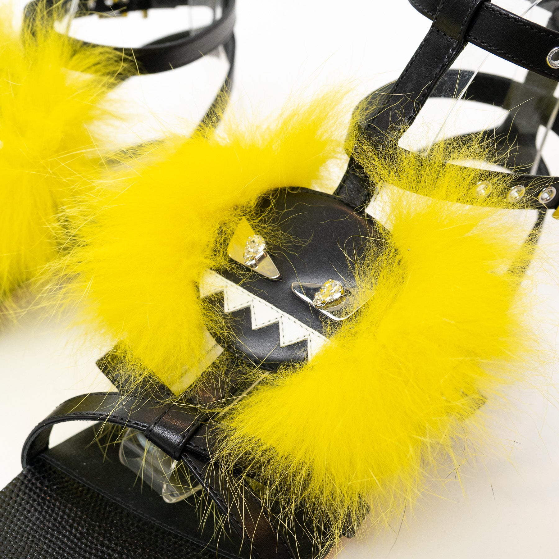 Fendi Black Leather Yellow Fur Monster Sandals Size 38 – LFC Ltd