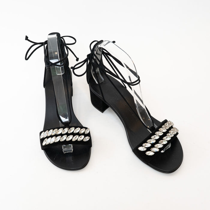 Guiseppe Zanotti Block Heel Sandals with Crystal Embellished Band Size 38