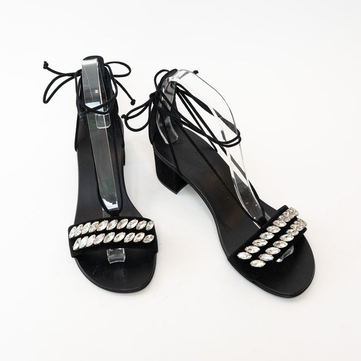 Guiseppe Zanotti Block Heel Sandals with Crystal Embellished Band Size 38