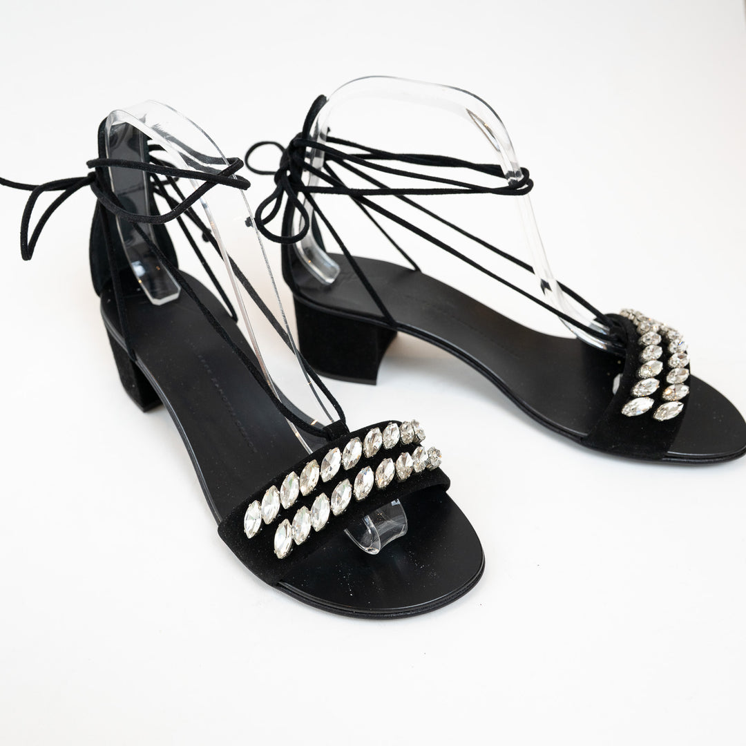 Guiseppe Zanotti Block Heel Sandals with Crystal Embellished Band Size 38