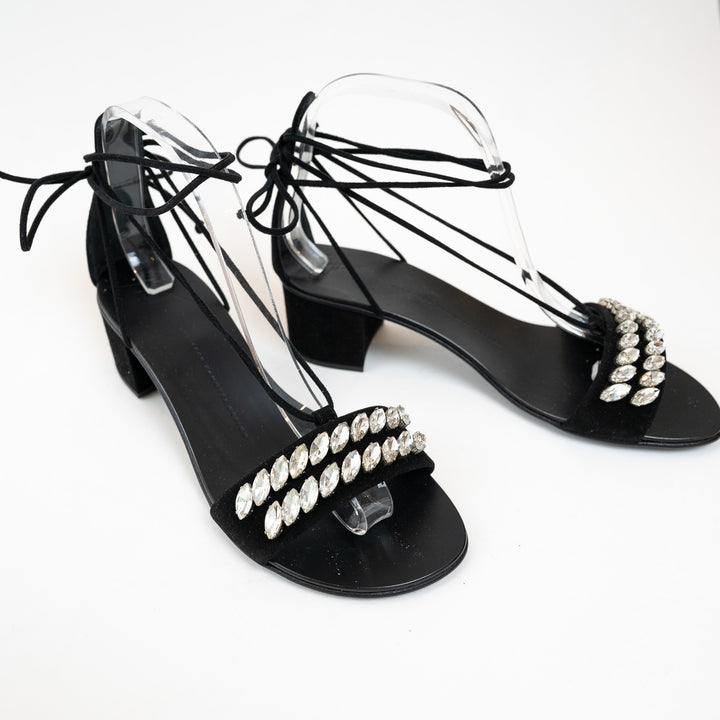 Guiseppe Zanotti Block Heel Sandals with Crystal Embellished Band Size 38