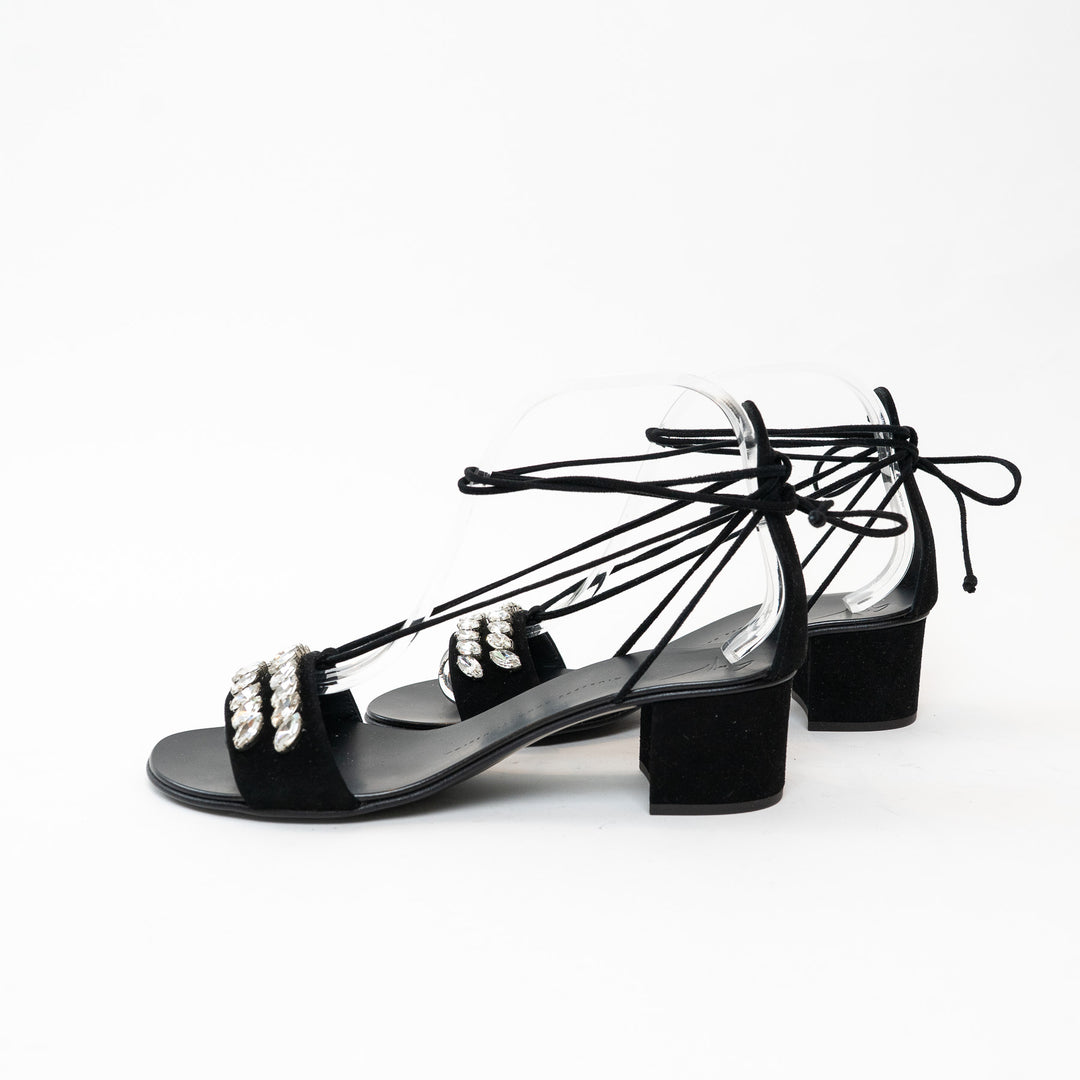 Guiseppe Zanotti Block Heel Sandals with Crystal Embellished Band Size 38