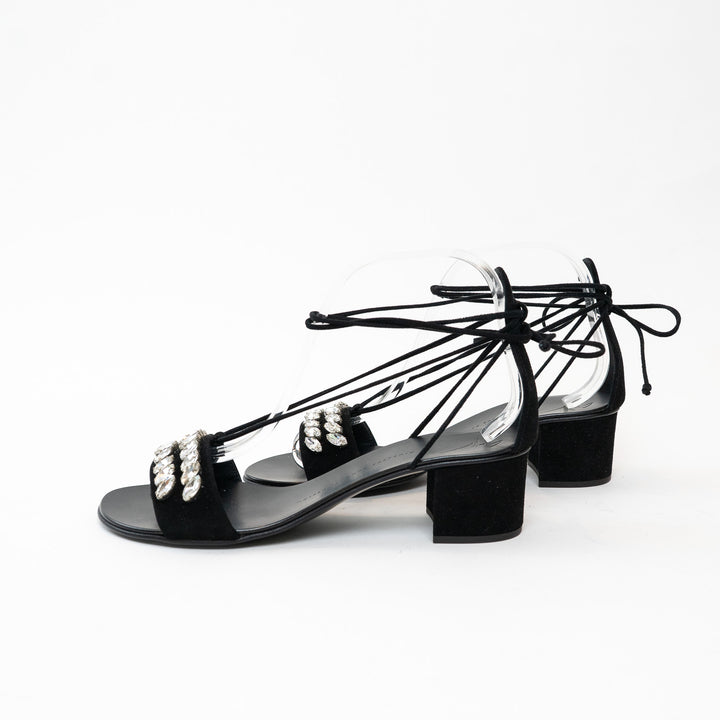 Guiseppe Zanotti Block Heel Sandals with Crystal Embellished Band Size 38