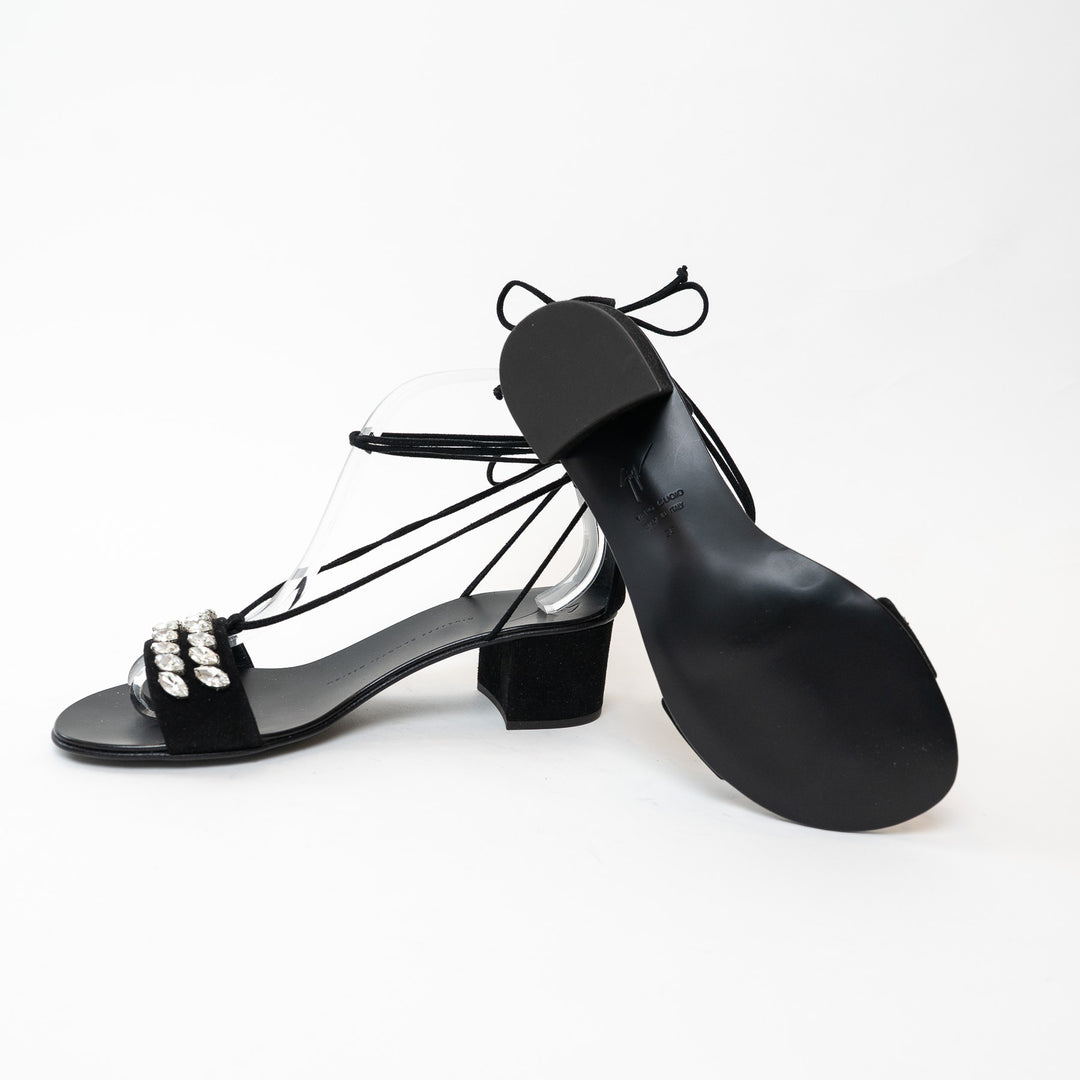 Guiseppe Zanotti Block Heel Sandals with Crystal Embellished Band Size 38
