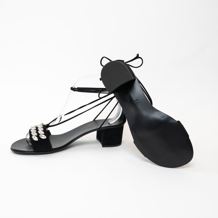 Guiseppe Zanotti Block Heel Sandals with Crystal Embellished Band Size 38