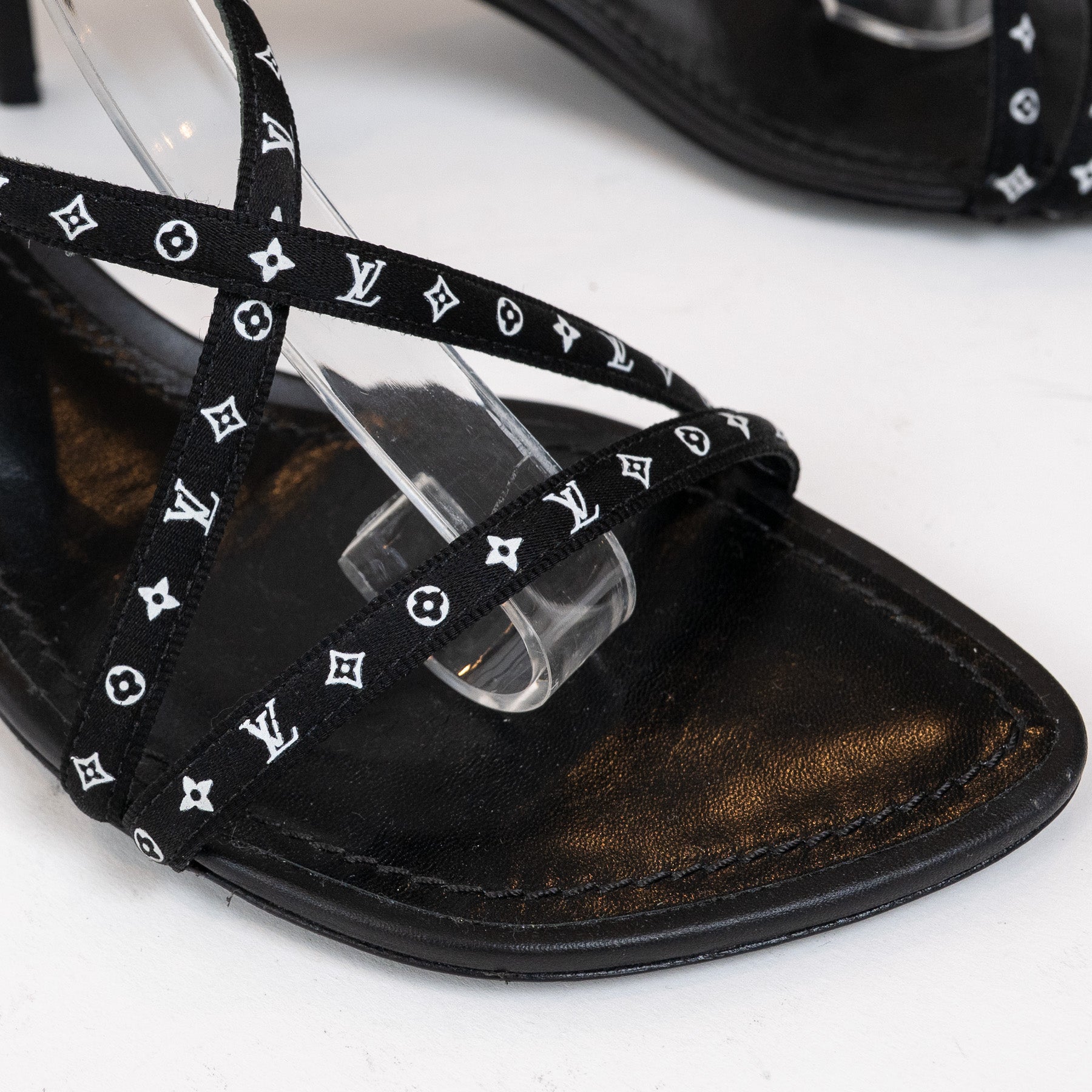 Louis Vuitton Black Monogram Canvas Leather Sandals Size