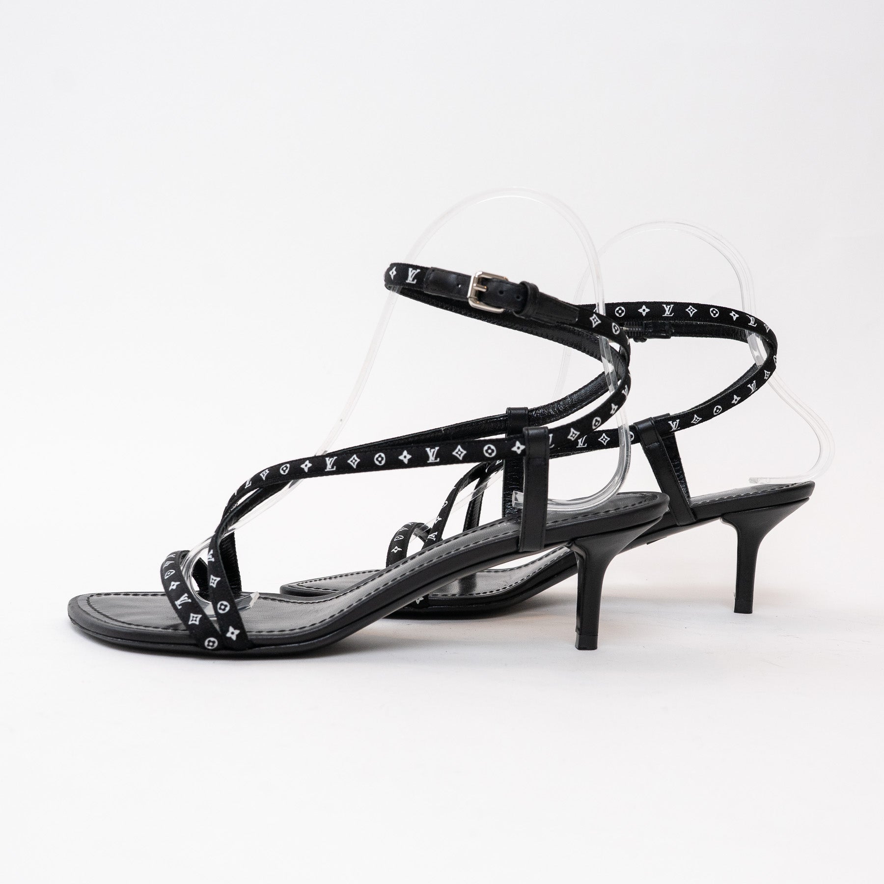 Louis Vuitton Black Monogram Canvas Leather Sandals Size 36.5