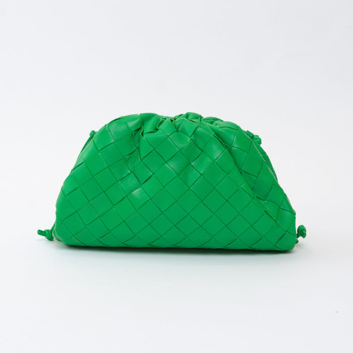 Bottega Veneta Green Calfskin Leather Intrecciato "The Mini Pouch" Clutch
