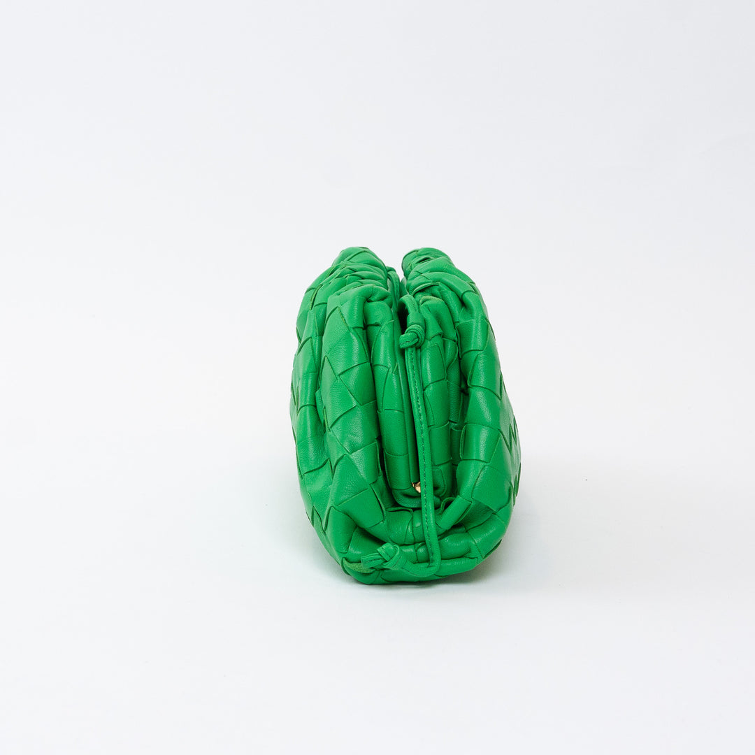 Bottega Veneta Green Calfskin Leather Intrecciato "The Mini Pouch" Clutch