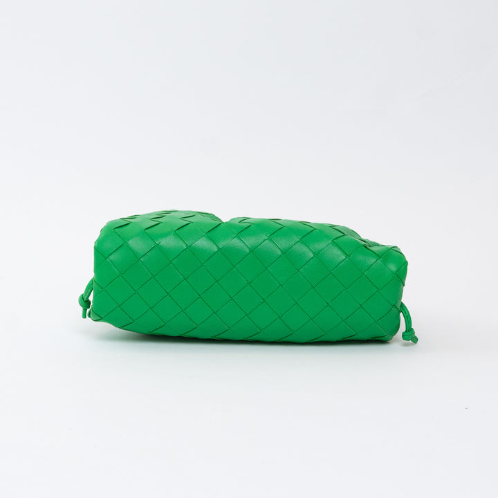 Bottega Veneta Green Calfskin Leather Intrecciato "The Mini Pouch" Clutch
