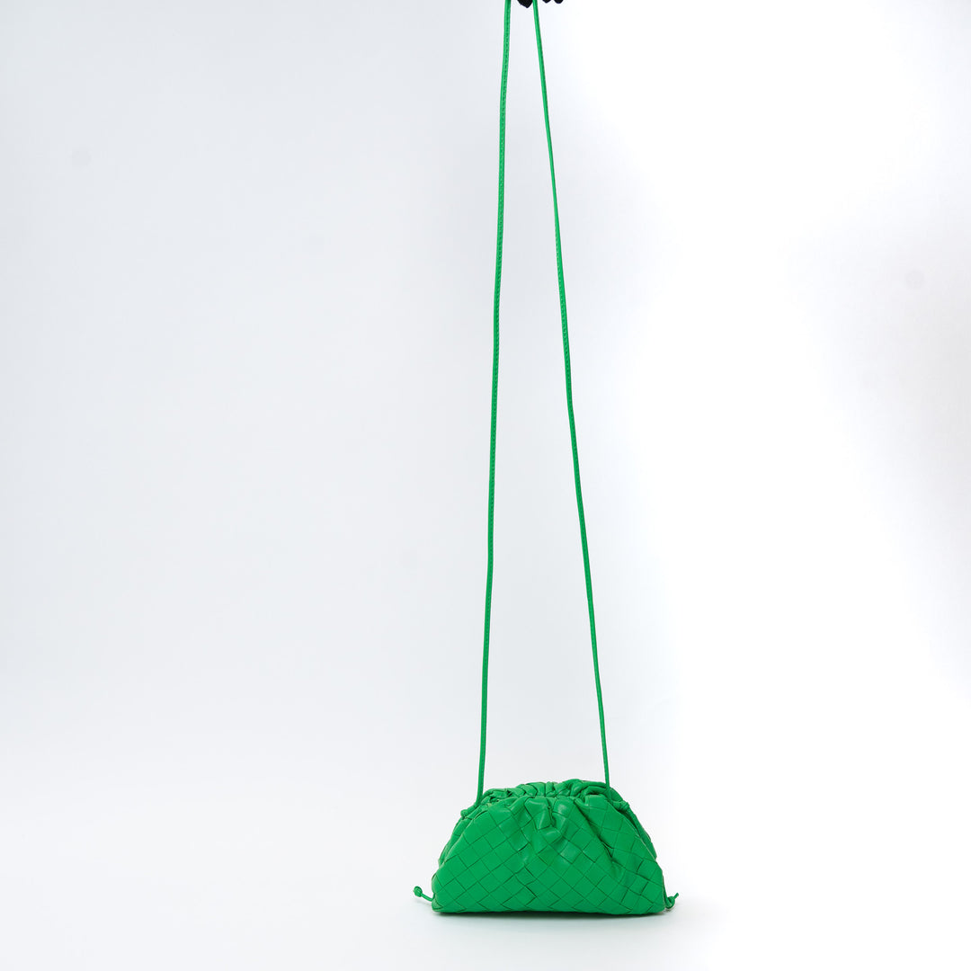 Bottega Veneta Green Calfskin Leather Intrecciato "The Mini Pouch" Clutch
