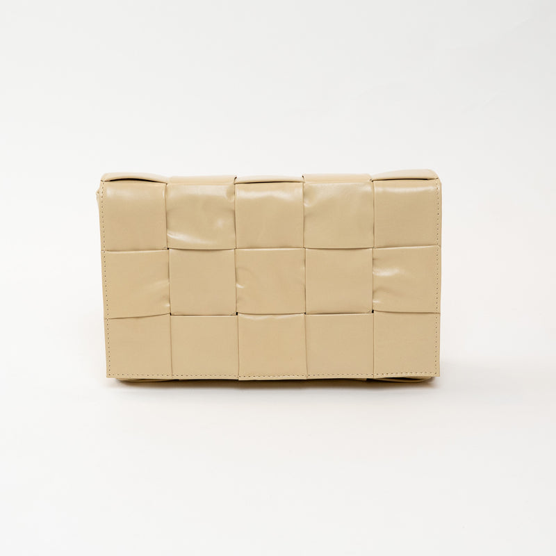 Bottega Veneta Cassette Intrecciato Crossbody Bag in Beige Calfskin Leather