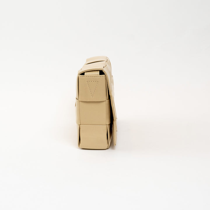 Bottega Veneta Beige Calfskin Leather Intrecciato Cassette Crossbody Bag