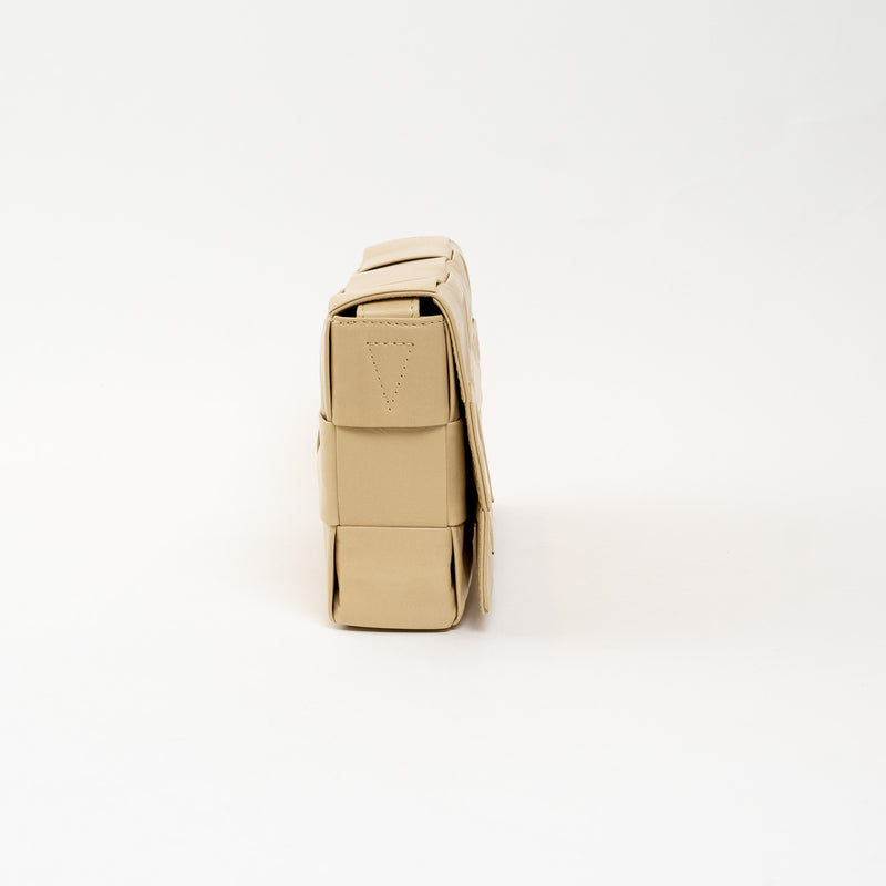 Bottega Veneta Beige Calfskin Leather Intrecciato Cassette Crossbody Bag