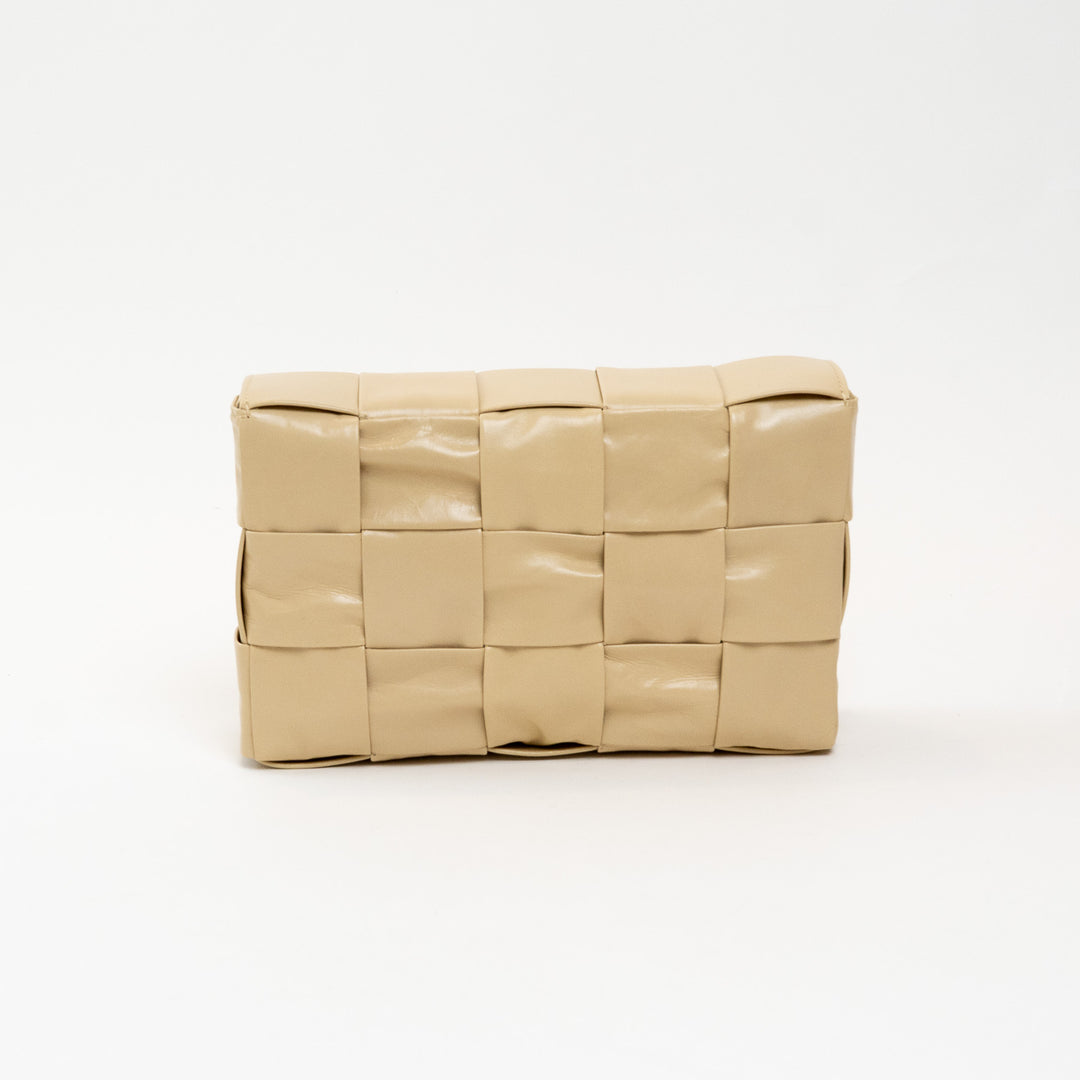 Bottega Veneta Beige Calfskin Leather Intrecciato Cassette Crossbody Bag