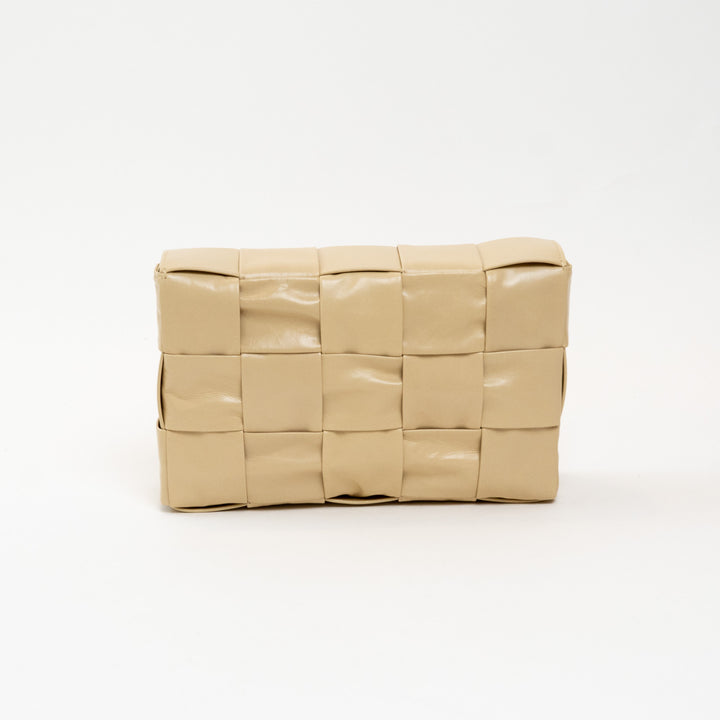 Bottega Veneta Beige Calfskin Leather Intrecciato Cassette Crossbody Bag