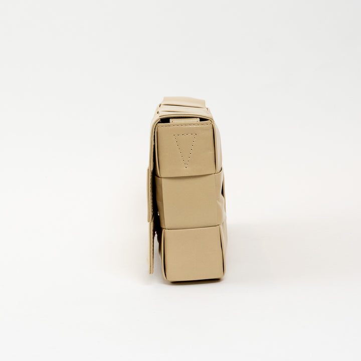Bottega Veneta Beige Calfskin Leather Intrecciato Cassette Crossbody Bag