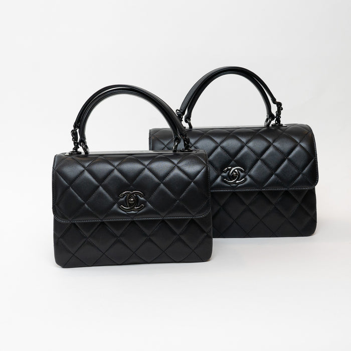Pre-Loved Chanel™ Black Grained Quilted Leather Large Trendy Bag