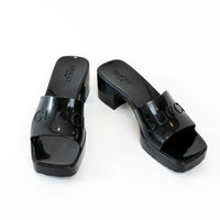 Gucci Black Embossed Block Heel Sandals Size 39