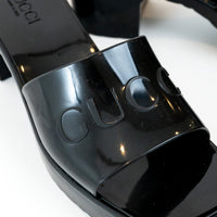 Gucci Black Embossed Block Heel Sandals Size 39