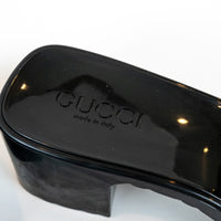 Gucci Black Embossed Block Heel Sandals Size 39