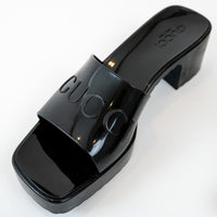 Gucci Black Embossed Block Heel Sandals Size 39
