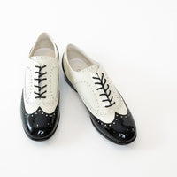 Pre-Loved Chanel™ White and Black Patent Leather Loafers Size 38.5