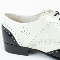 Pre-Loved Chanel™ White and Black Patent Leather Loafers Size 38.5