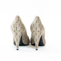 Saint Laurent Monogram Canvas Lola Pumps with Gold Accents Size 38