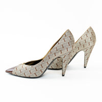 Saint Laurent Monogram Canvas Lola Pumps with Gold Accents Size 38