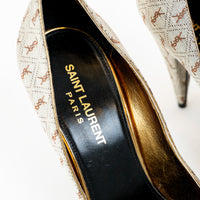 Saint Laurent Monogram Canvas Lola Pumps with Gold Accents Size 38