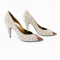 Saint Laurent Monogram Canvas Lola Pumps with Gold Accents Size 38
