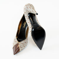 Saint Laurent Monogram Canvas Lola Pumps with Gold Accents Size 38