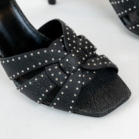Saint Laurent Black Cracked Leather Studded Sandals Size 38.5