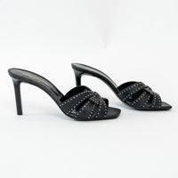 Saint Laurent Black Cracked Leather Studded Sandals Size 38.5
