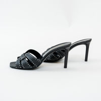 Saint Laurent Black Cracked Leather Studded Sandals Size 38.5