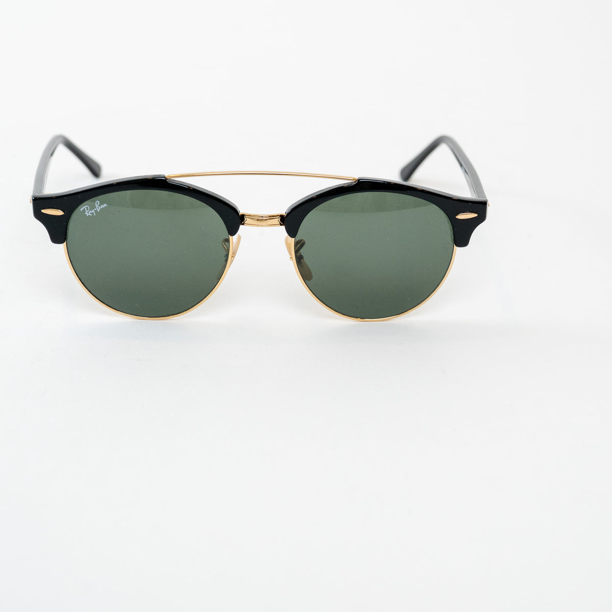 Ray Ban Black Frame Gold Accent Double Bridge Clubround Sunglasses